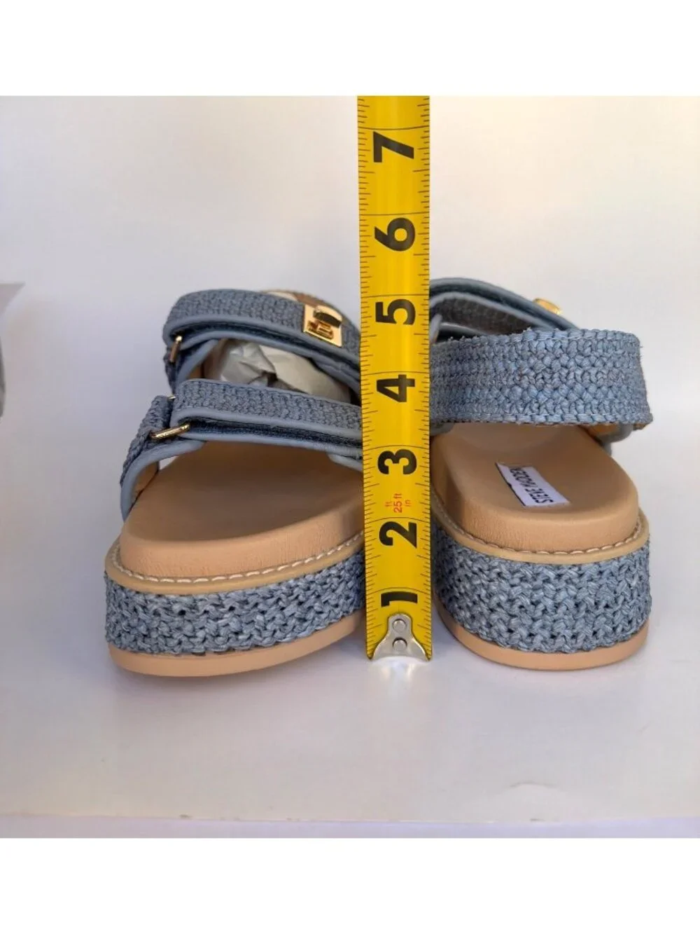 Steve Madden Blue Bigmona Platforms Raffia Sandals Women Size 9